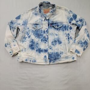 Levi’s Women 1X Trucker Denim Jacket Tie Dye Blue White Jean Coat Tie Die Acid